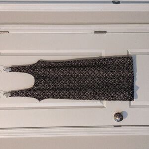 FOREVER 21 Black Cream Print Basic Mini Tank Dress Stretch Knit Size Small